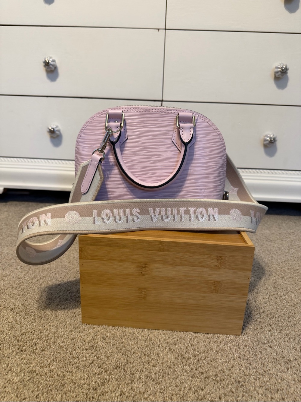 Louis Vuitton Light Pink Epi Alma BB with Branded Strap